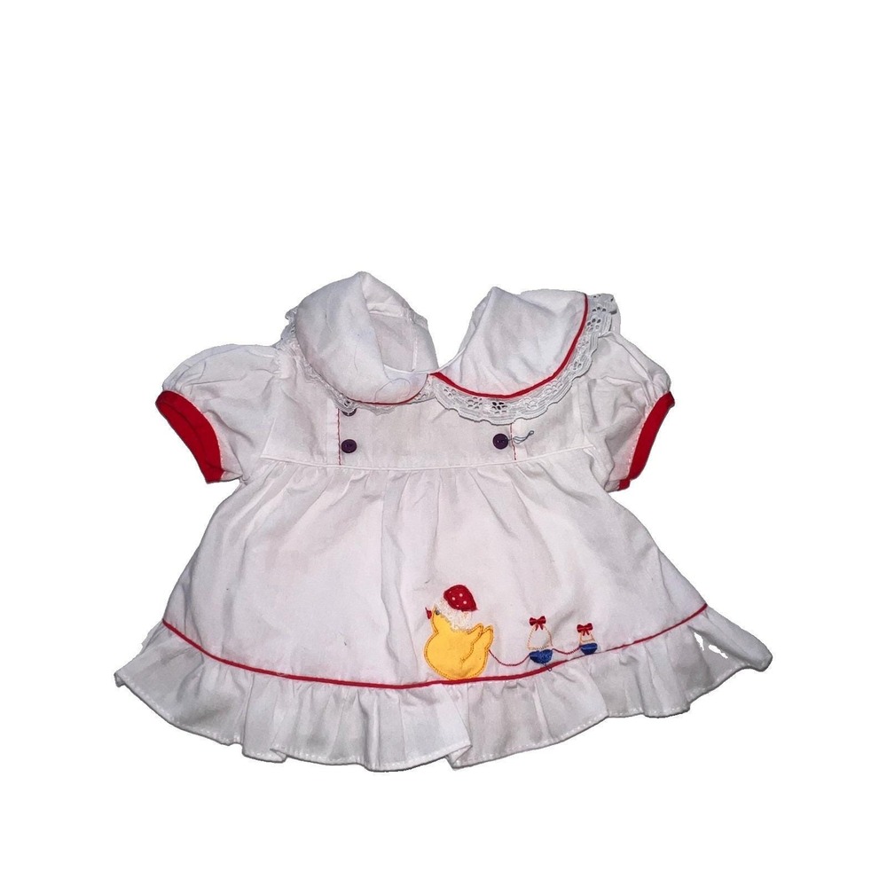 VTG 80's White Duck Smocked Dress Newborn Baby Girls Embroidered Ruffle Lace
